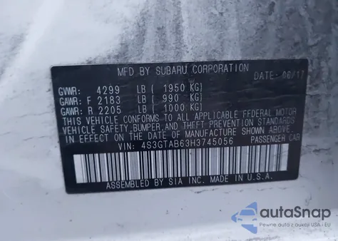 2017 Subaru Impreza 2.0I Premium from USA, damaged, VIN 4S3GTAB63H3745056